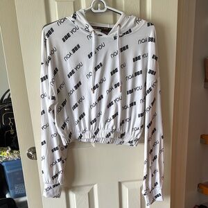 White Cropped Hoodie with Black Print